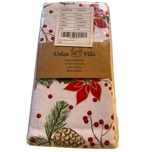 Urban Villa Cloth Napkins 4/PK Pinecones Poinsettia New